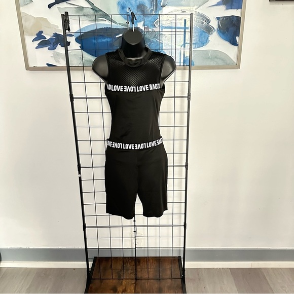 BLACK LETTER BAND PATCH FISHNET DESIGN TOP SHORTS SET - Picture 7 of 13